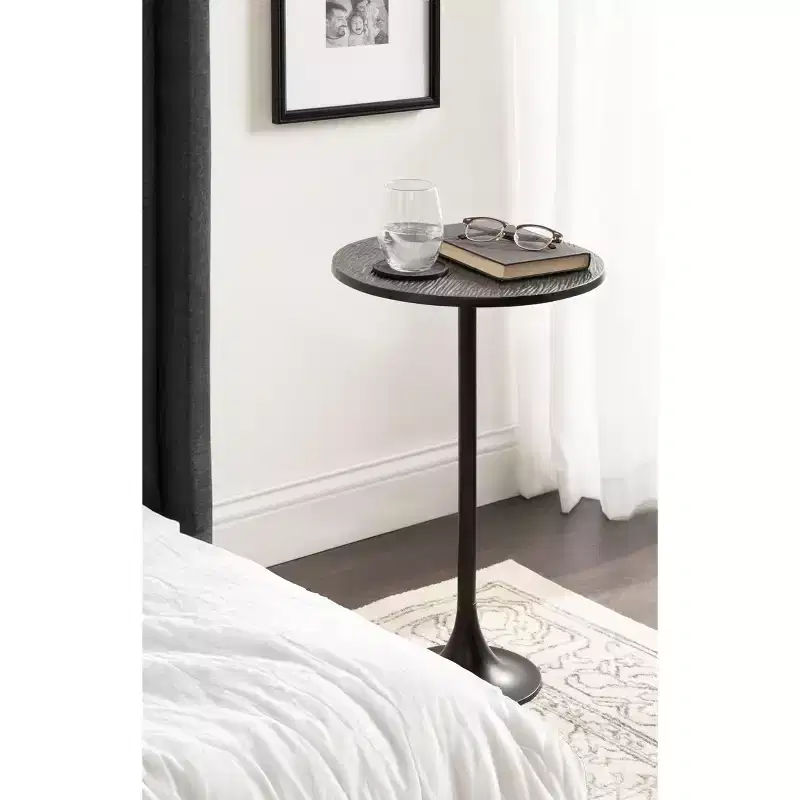 Black & Gold Round Metal Accent Side Table, 1-Person