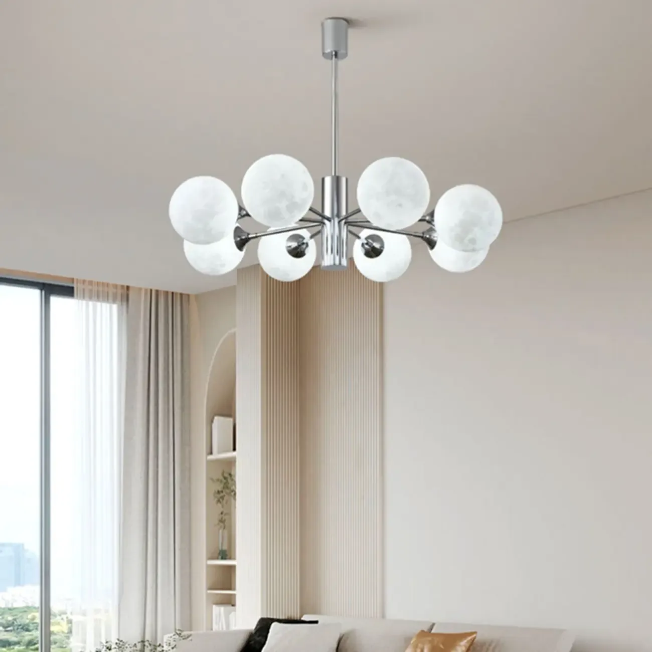 Modern Chrome Sputnik Chandelier with Globe Lampshade