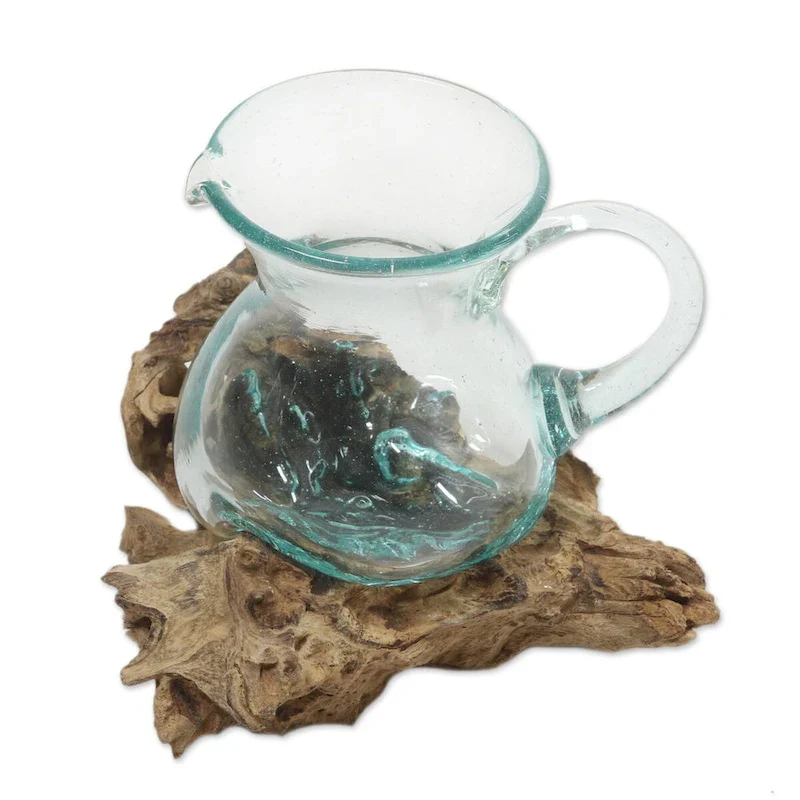 Novica Handmade Poured Wood And Glass Sculpture