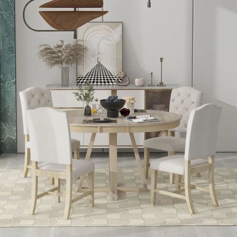 Multi-Function Dining Table and Chair Sets Farmhouse Kitchen Dining Table Sets with Removable Folding Plates Cross-Shaped Legs