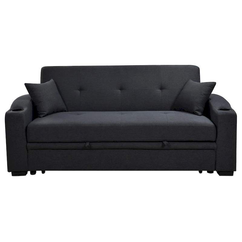 Convertible Sofa with Reclining Backrest, Cup Holders and Pillows