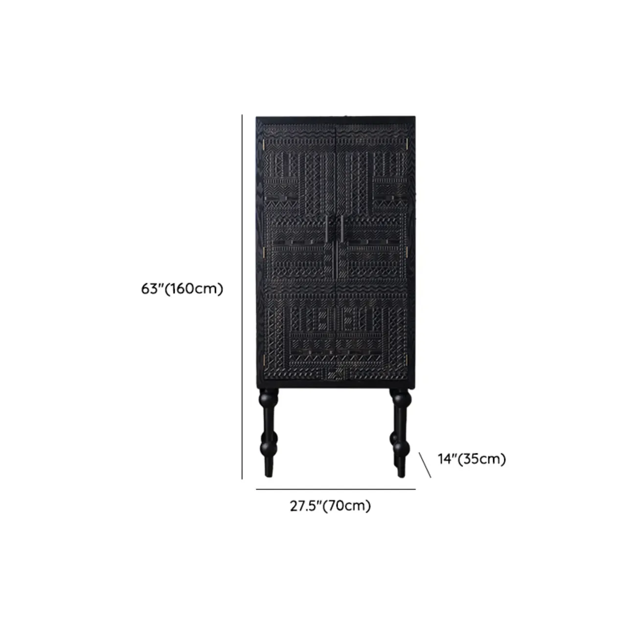 Artistic Pattern Wood Black Cabinet Sideboard in 3-Shelf