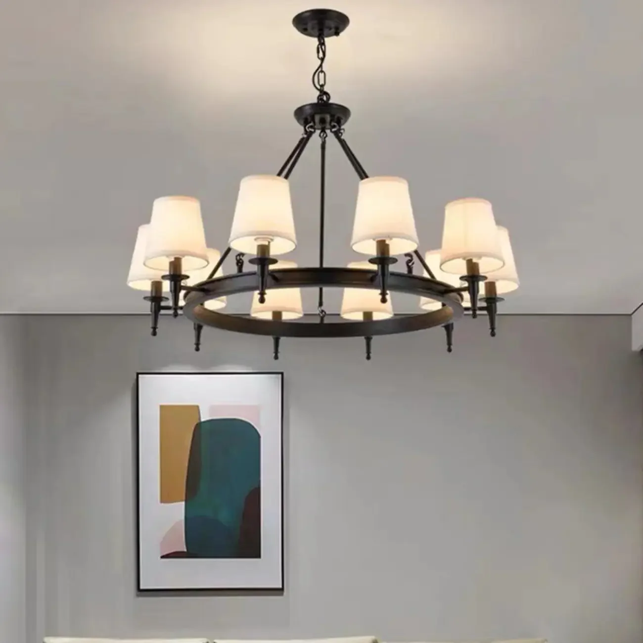 America Country Ring Fabric Lampshade Black Chandelier