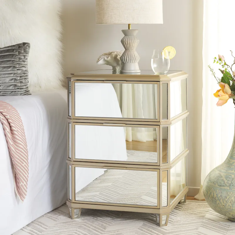 SAFAVIEH Miracle 3-Drawer Mirrored Nightstand