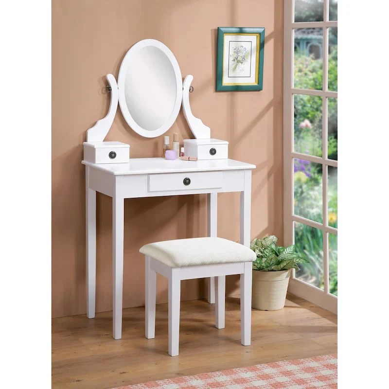 Roundhill Furniture Moniys Wood Moniya Makeup Vanity Table and Stool Set