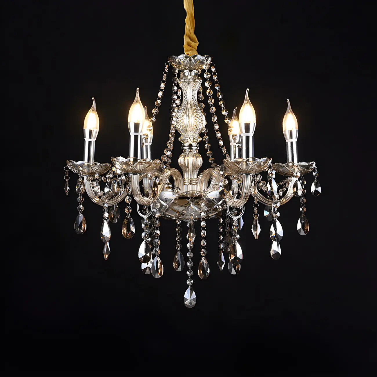 Mid-Century Crystal Candlestick Adjustable Chandelier