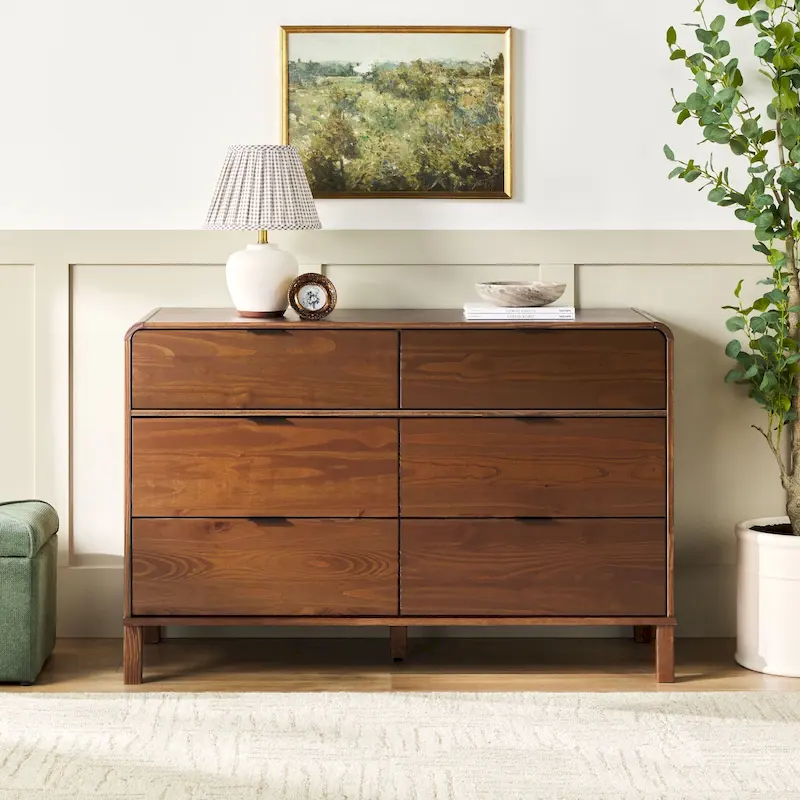 6-Drawer Solid Wood Dresser with Curved Top