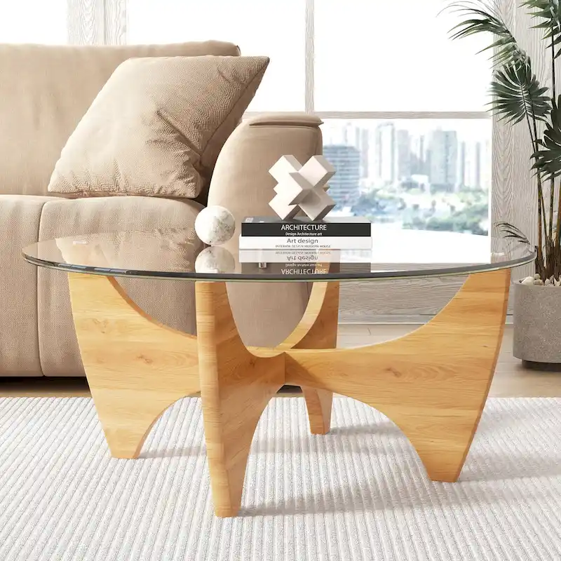 Round Glass Top Coffee Table Solid Wood - 35.435.416