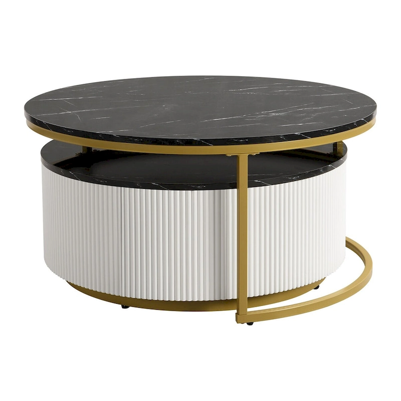 Modern Round Nesting Coffee Table with Drawer (Set of 2) by Harper&Bright Designs