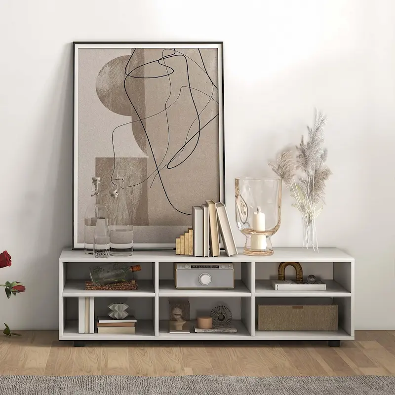 6-Cubby Media Console Entertainment Center with Adjustable Shelves