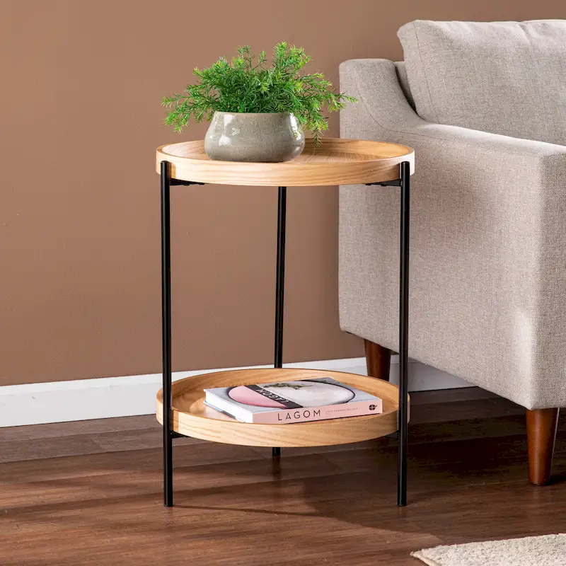 SEI Furniture Vaquero Round Modern Style w/ Shelf Wood Side Table