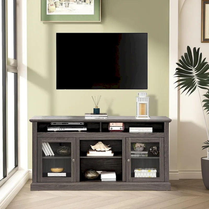 Contemporary TV Media Stand,  Entertainment Console, Up to 65 TV, Open & Closed Storage Space