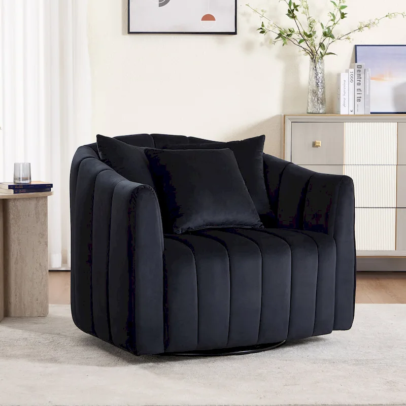 Modern Velvet Swivel Accent Chair,Sofa Chair with Pillows