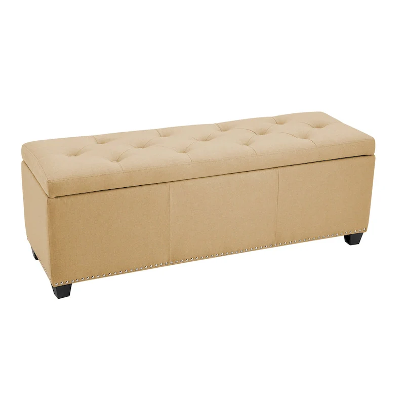 Newport Furnishings Fabric Upholstered Flip-Top Storage Ottoman Bench with Nailhead Trim