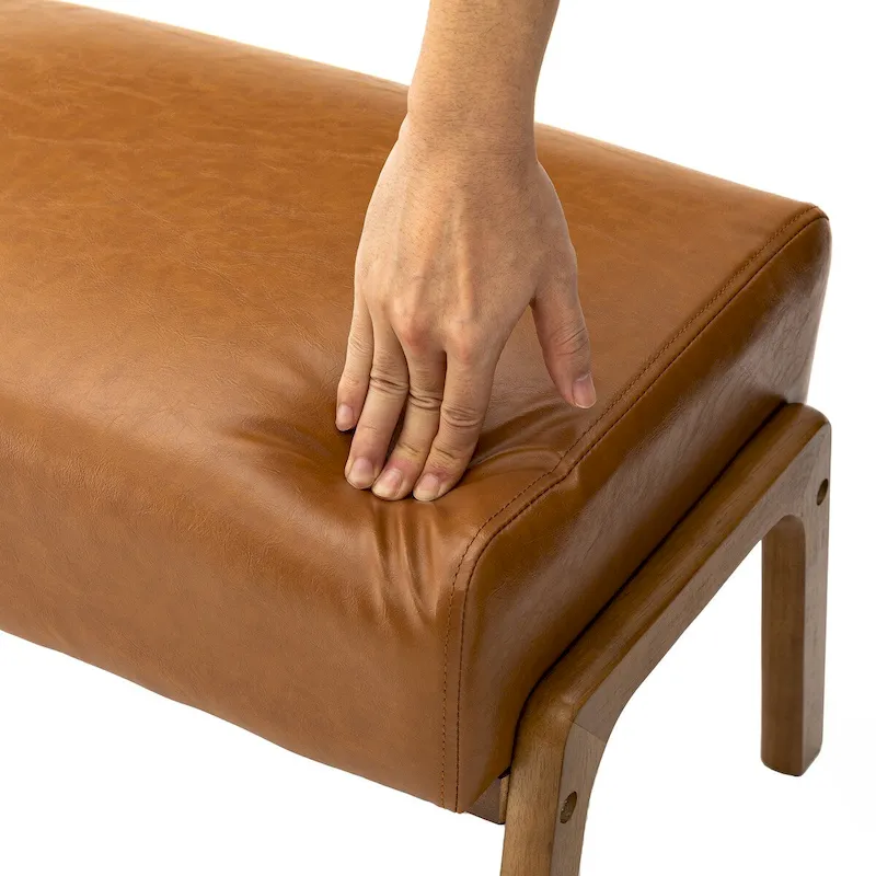 Glitzhome Set of 2 Mid-century Leatherette Ottoman Accent Stools