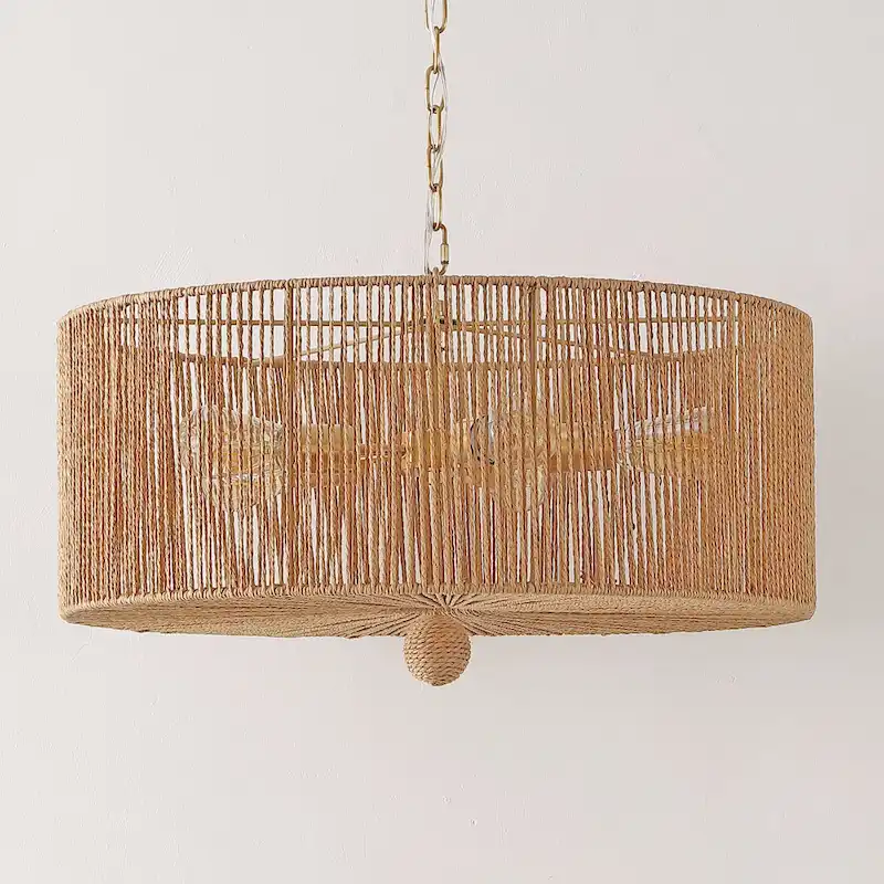 SAFAVIEH Lighting Crystele 5 Light 24  Pendant - 24  x 24  x 19-78  - withD/H - Natural/Gold - 24Wx24Dx78H