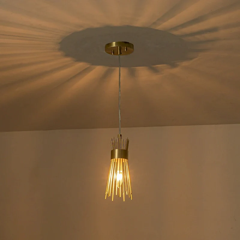 C Cattleya 1-Light Brass Gold Sunburst Hanging Pendant Light