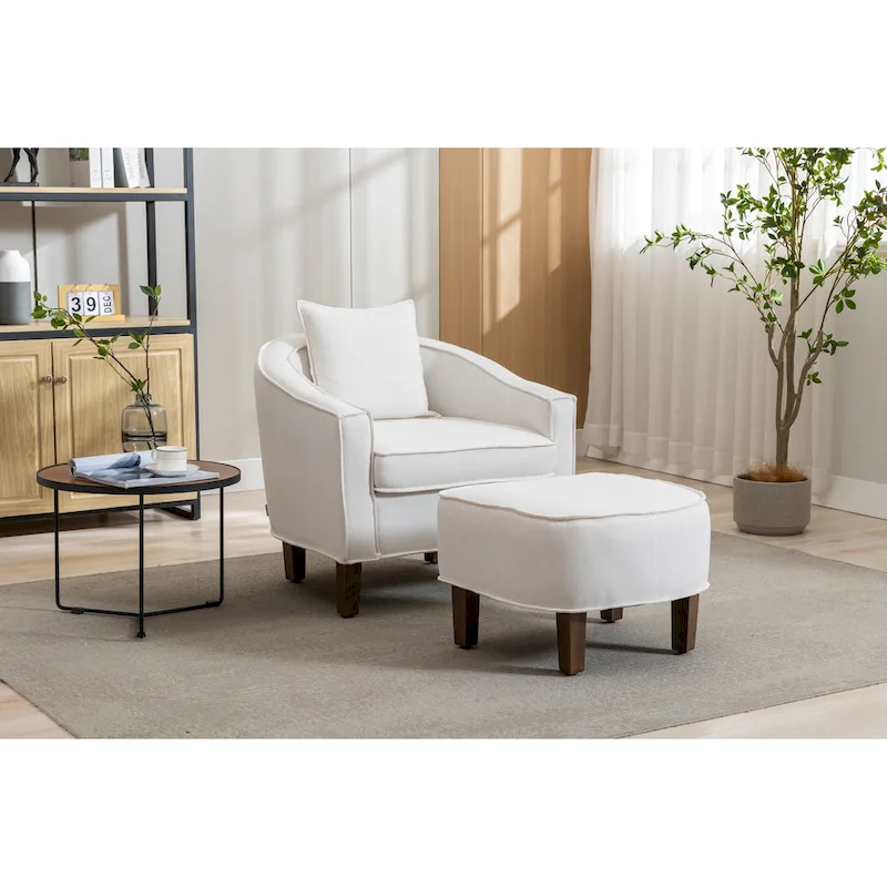 Upholstered Barrel Accent Chair with Ottoman