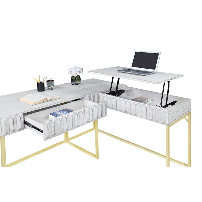 Bird Glam Metal Lift-top L-Shaped Computer Desk with USBs by Furniture of America