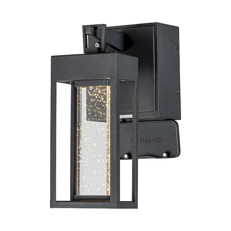 Modern LED Outdoor Black Dusk to Dawn Sensor Wall Lantern Sconce with Seeded Glass and built-in GFCI Outlets