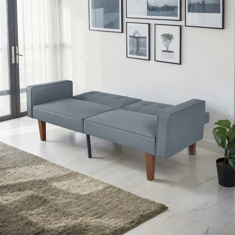 Convertible Sofa Bed Adjustable Fabric Couch Sleeper Modern Recliner Reversible Loveseat Folding Daybed Guest Bed with 2 Pillows