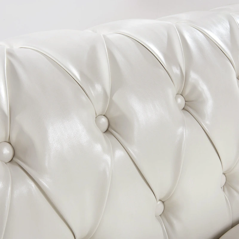 White 84.65 Chesterfield PU Leather 3-Seater Sofa with Button Tufted Backrest