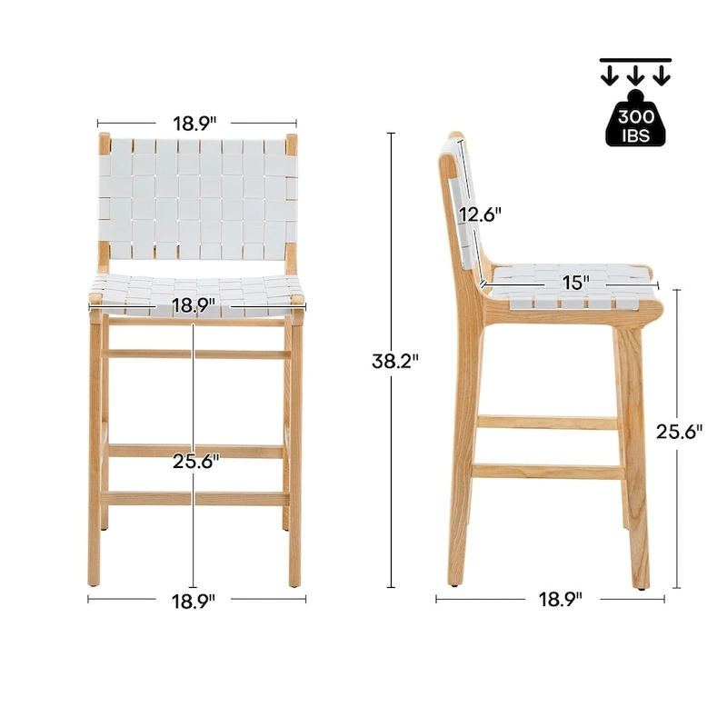 Fully Assembled Woven Leather Counter Height Bar Stools - 18.9W x 18.9D x 38.2H