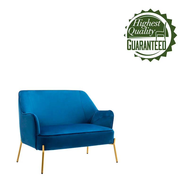 Kyler Loveseat Couch Sofa, Velvet Upholstery, Gold Chrome Legs