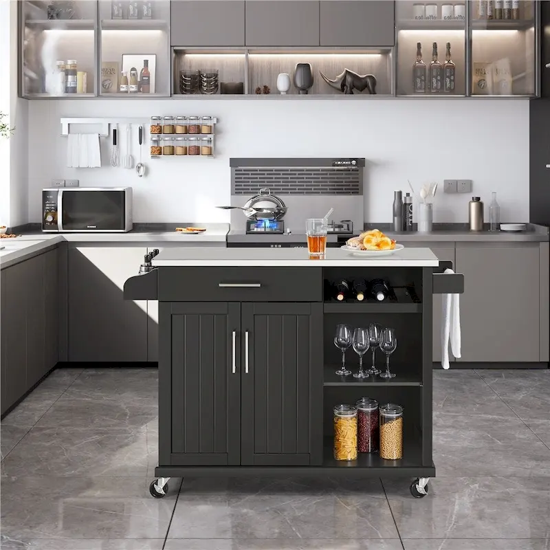 Rolling Kitchen Island Cart with Stainless Steel Top