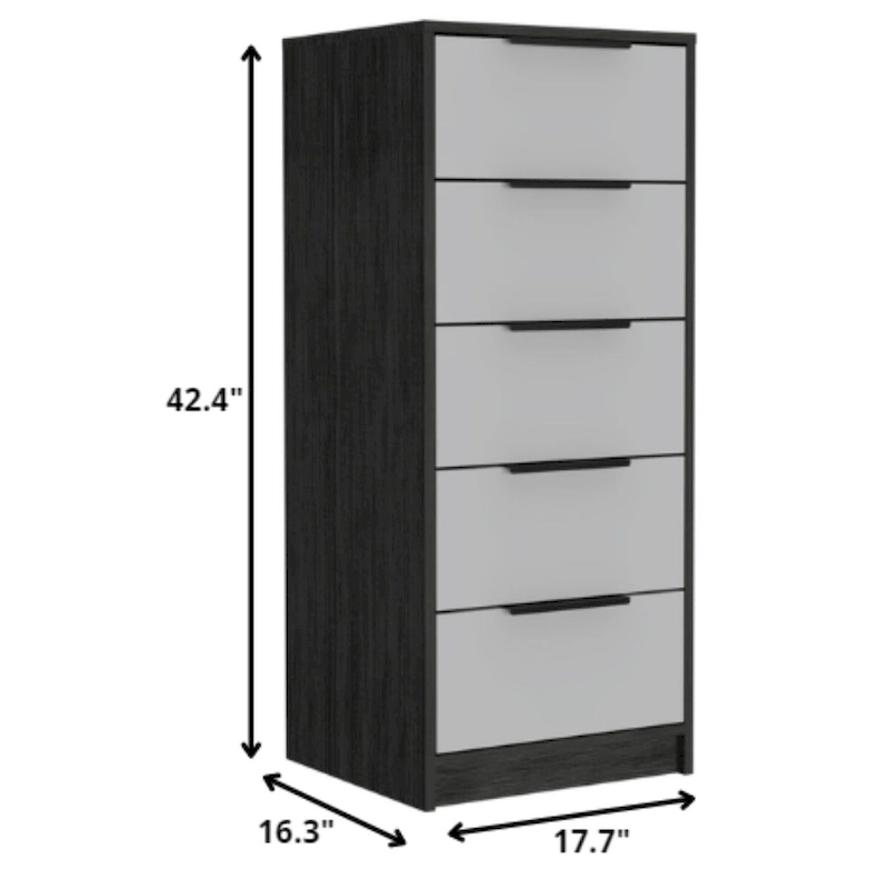 Wood Modern 5 Drawer Dresser Chest with Metal Glides and Handles