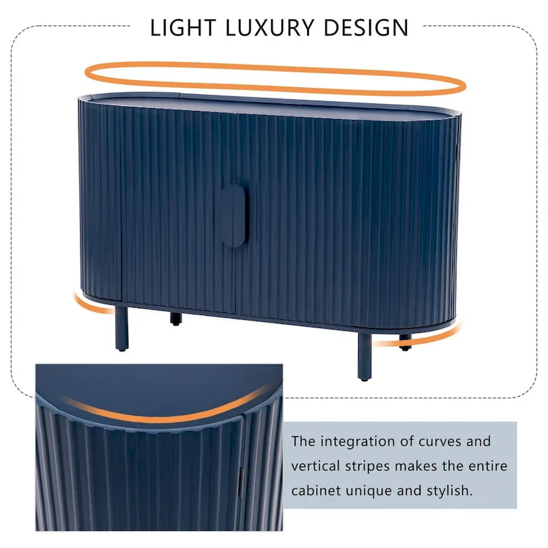 Curved Design Light Luxury Sideboard with Adjustable Shelves