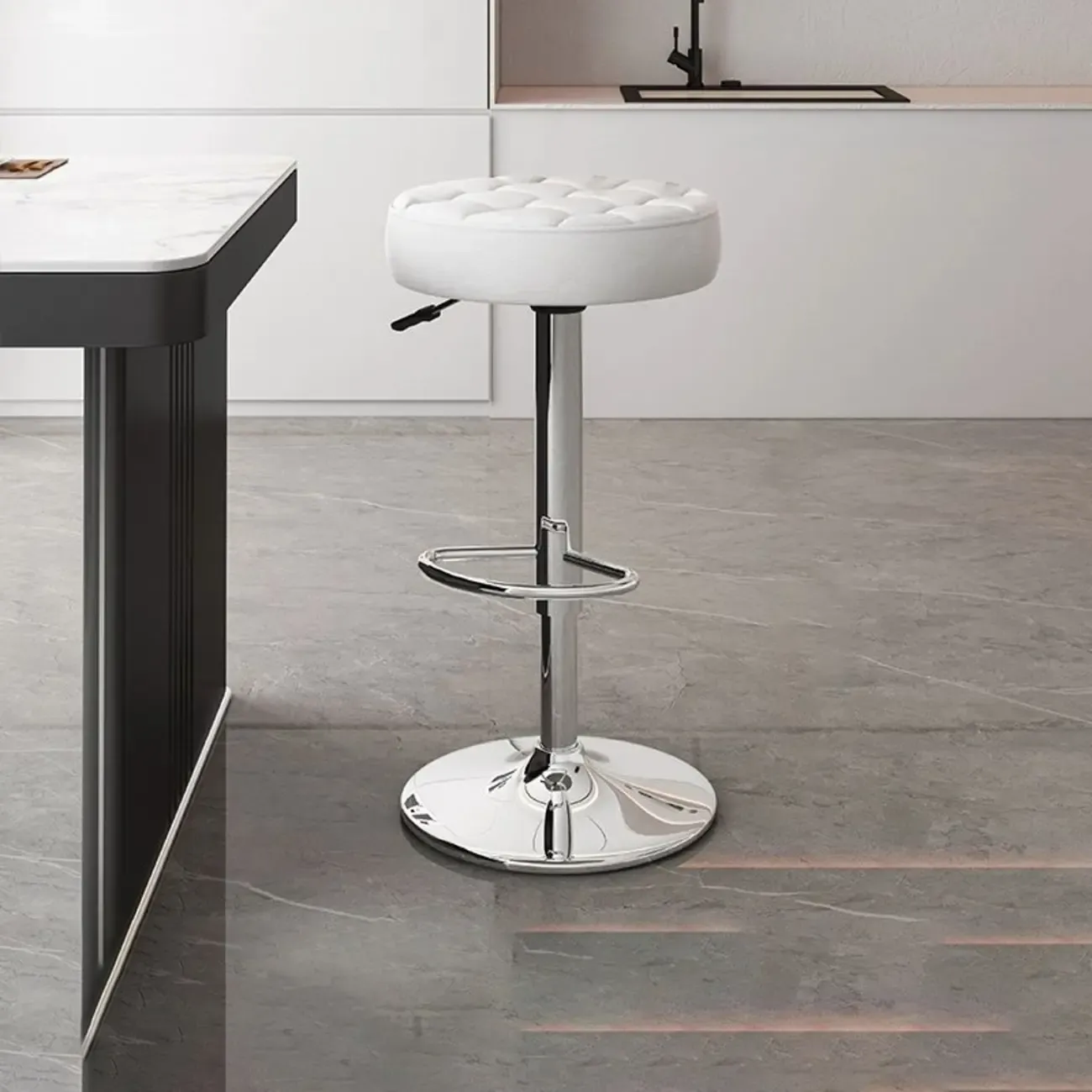 Leather Upholstered Adjustable Swivel Bar Stools