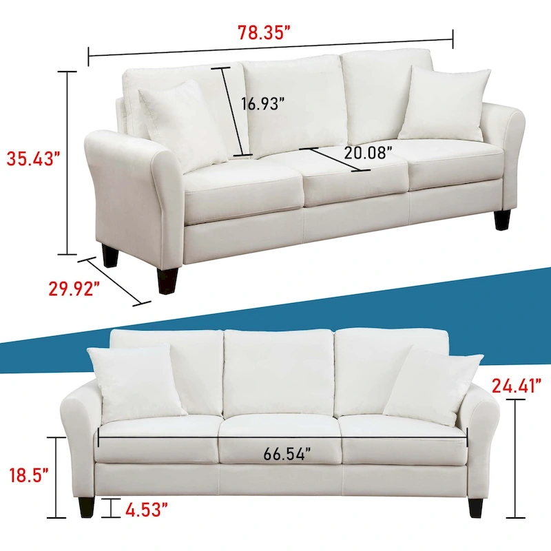 Aukfa Upholstered 3 Seater Sofa Couch with 2 Pillows