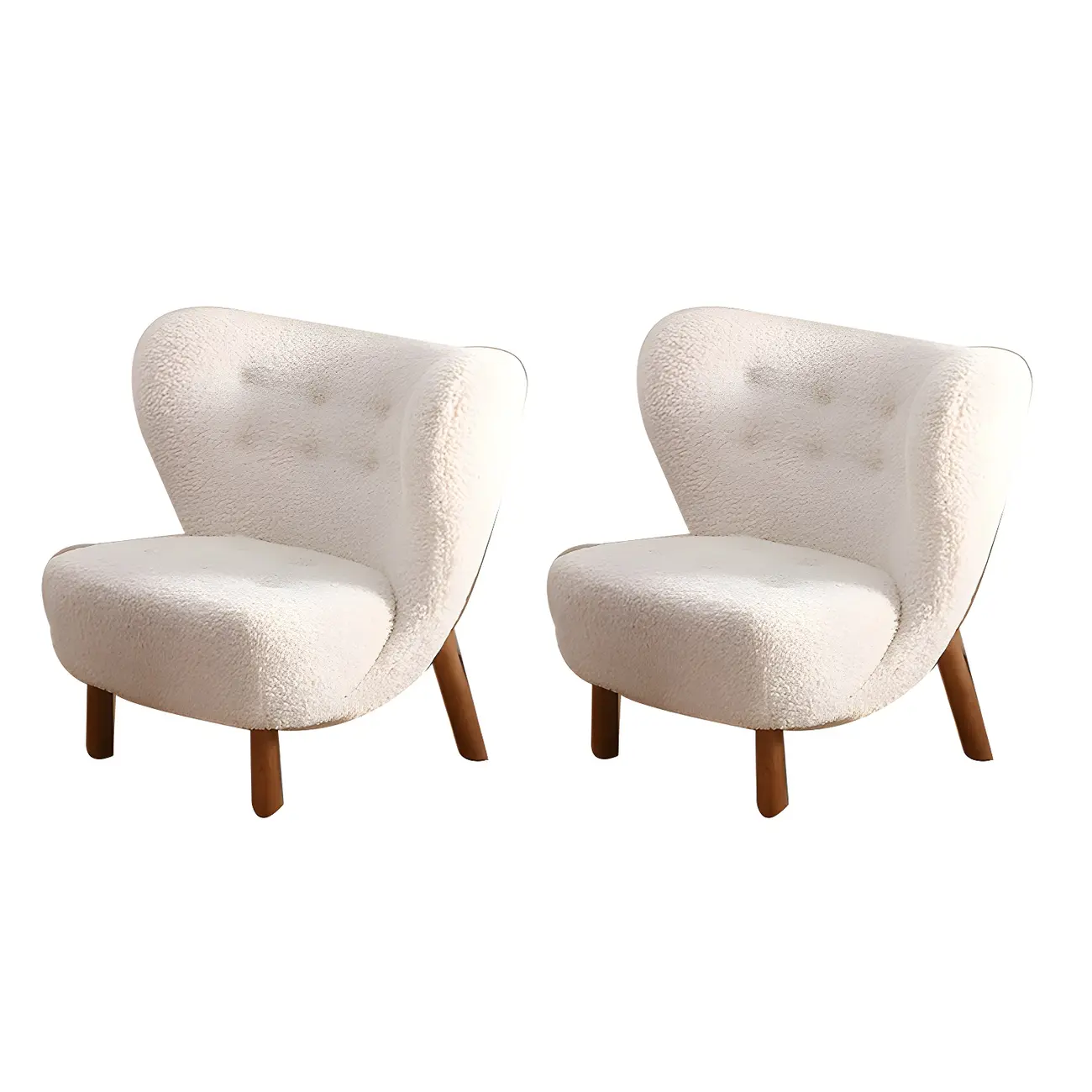 Mid-Century Modern Flannel Accent Chair in Off-White