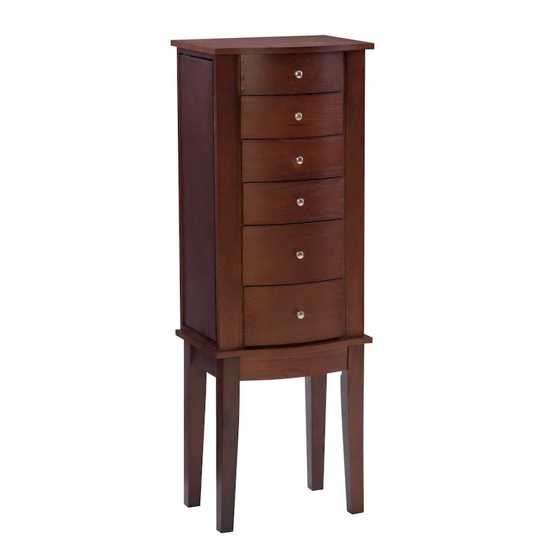 6-Drawer Wooden Jewelry Armoire with Plush Black Lining - 40 - Merlot Brown