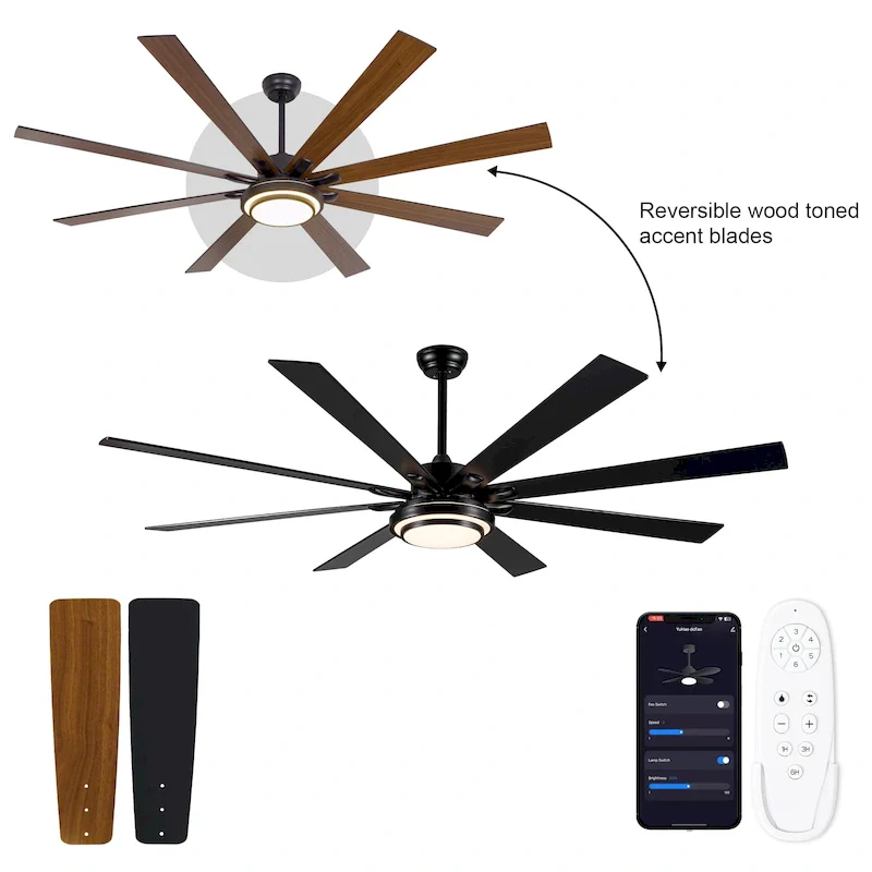 Gabriel 72 in. Indoor Black PlyWood Smart Ceiling Fan with Integrated LED, Works with Alexa/Google