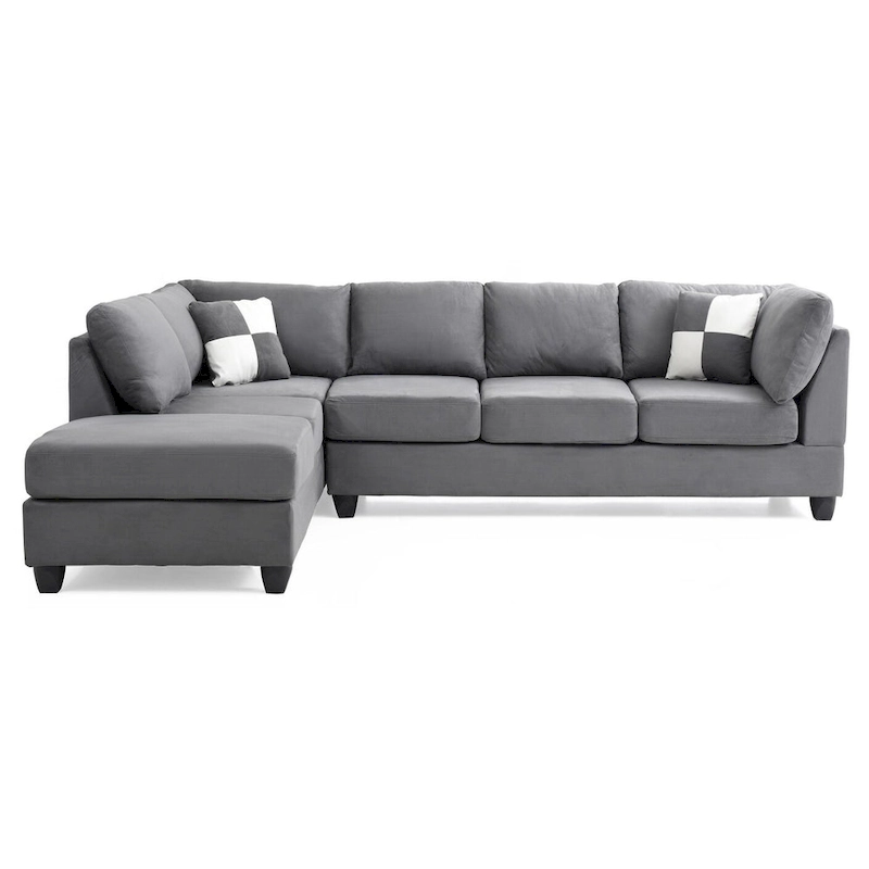 Malone 111 in. Suede 4-Seater Sectional Sofa with 2-Throw Pillow - 111L x 78W x 34H