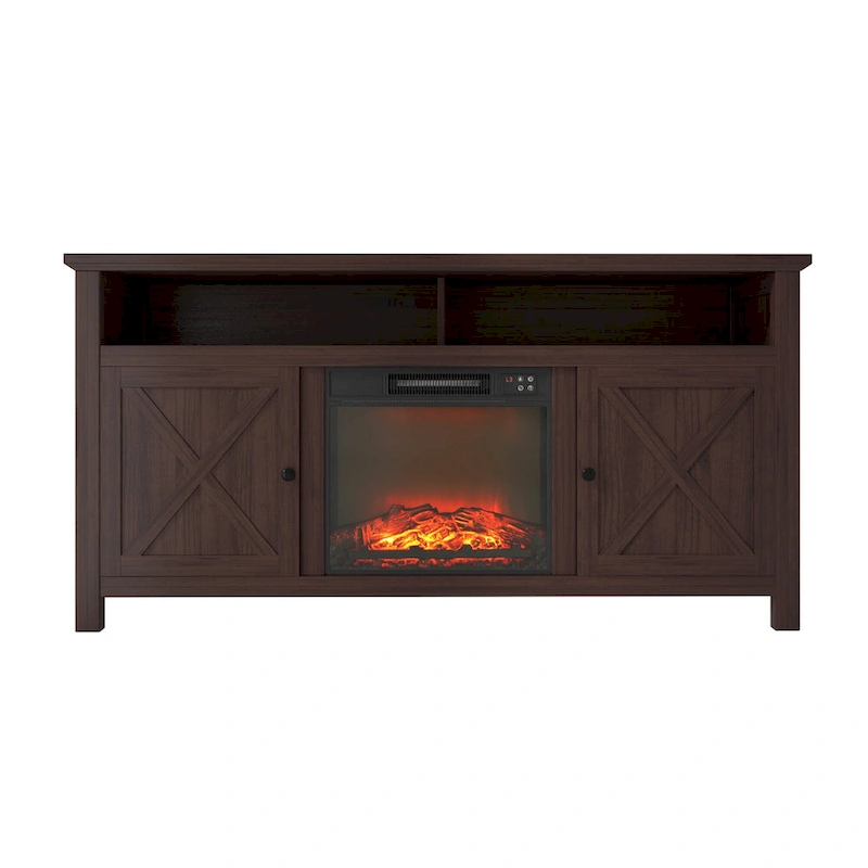 Clihome 58 Wood Fireplace TV Stand with 18 Electric Fireplace