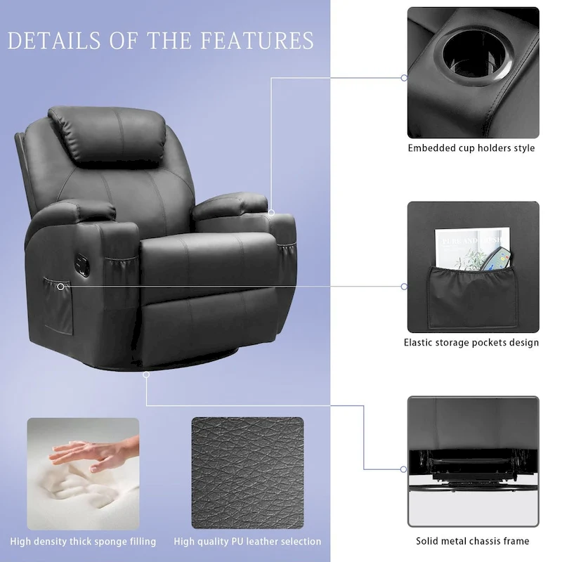 Homall Massage Recliner Chair Swivel Heating Faux Leather Living Room Chair