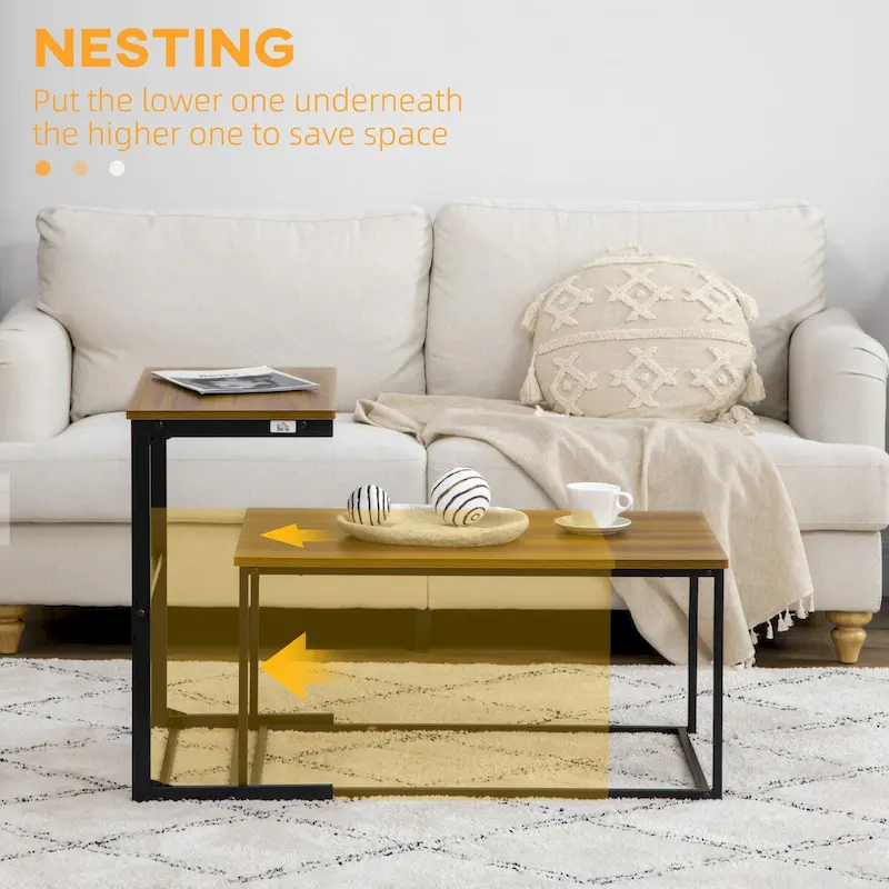 Industrial Coffee Table Set With Metal Frame & Adjustable Foot Pads