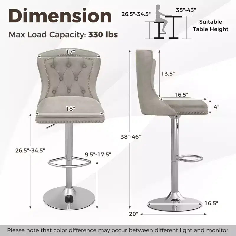 Set of 2 Bar Chairs Dutch Velvet Bar Stool with Footrest Metal Base Anti-Slip Ring Pink/Beige/Grey