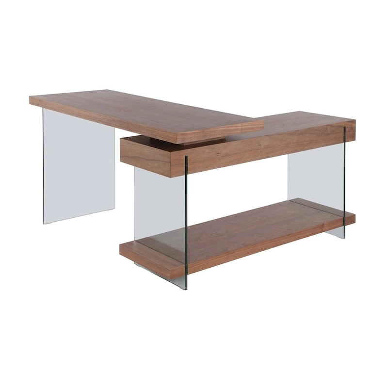 Somette Rotatable Glass and Walnut Veneer Wooden Desk