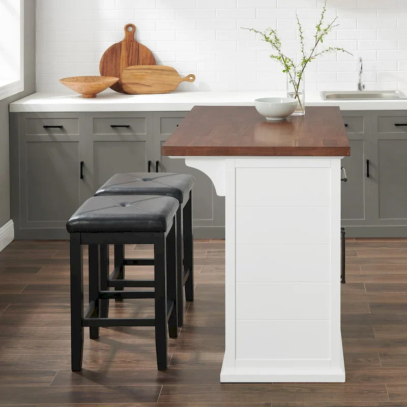 Crosley Bartlett Wood Top Kitchen Island W/Uph Square Stools - 50d x 42w x 36h