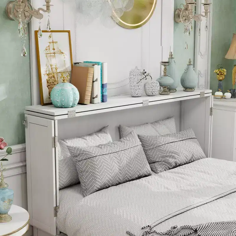 Keloyid Haimyy Solid Wood Frame Queen Murphy Bed Chest with Built-in Charger and Strong Drawer