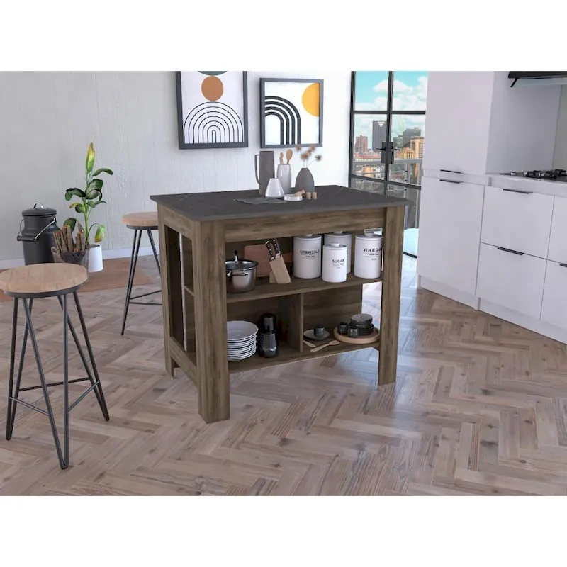 3-Shelf Wooden Casual Kitchen Island