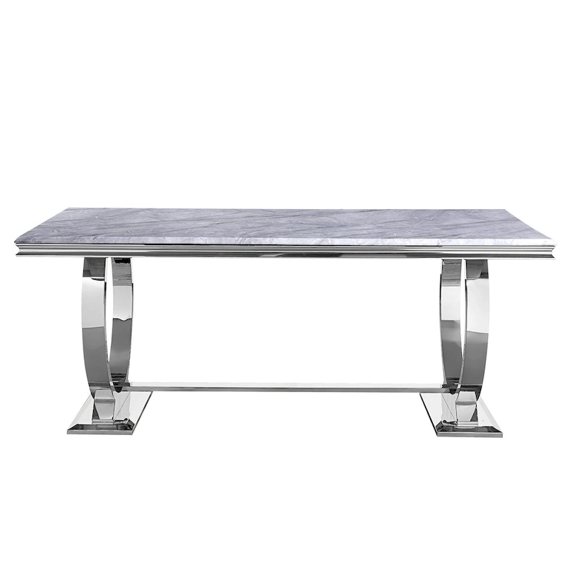 Modern Dining Room Table with Stainless Steel Metal U-Base