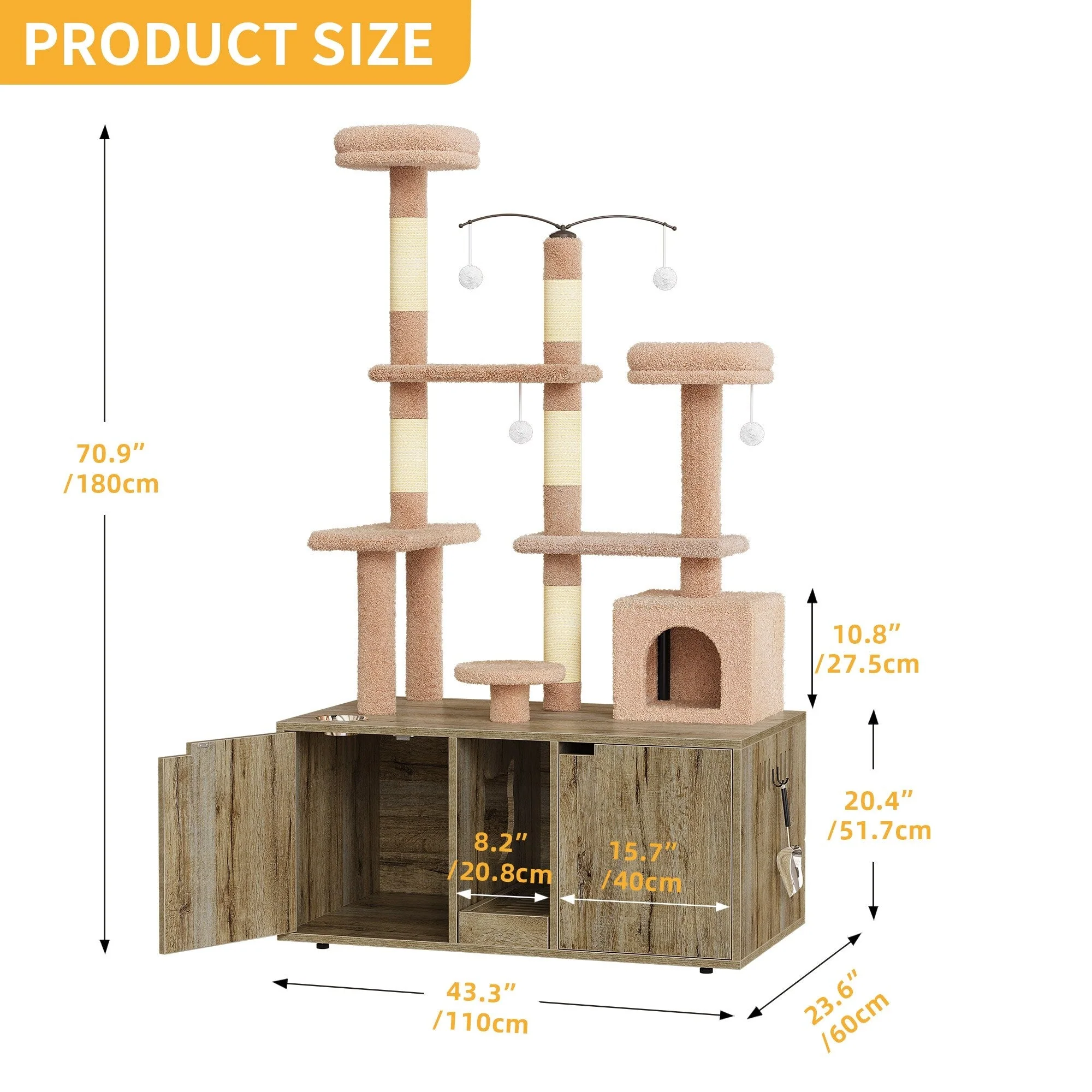 Moasis Double Cat Litter Box Enclosure with Scratching Post Cat Tree