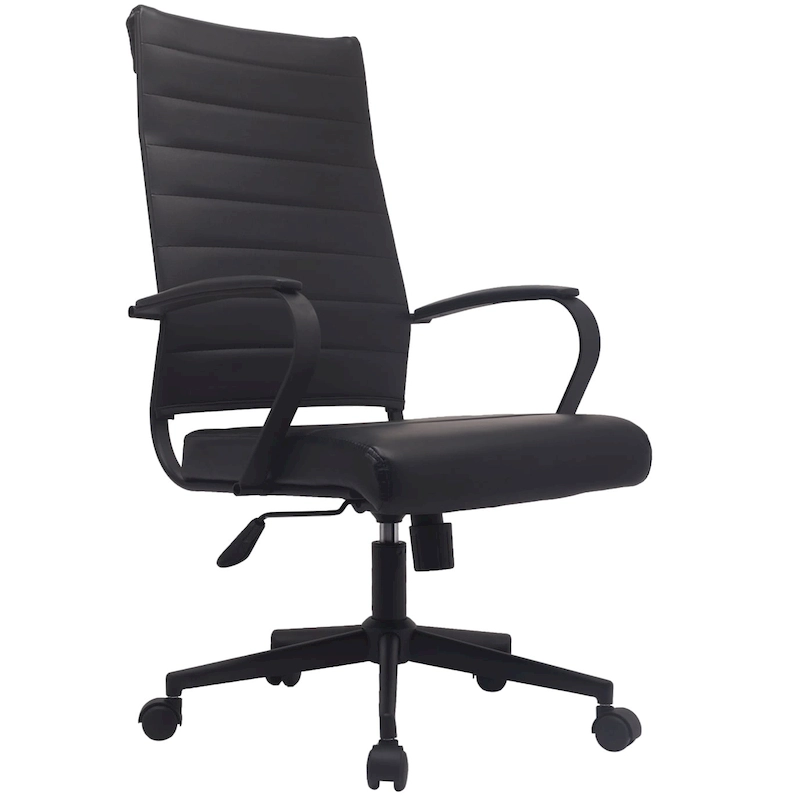 Modern High Back Office Chair Ribbed PU Leather Manager Tilt Conference Room Computer Desk Boss Task Executive Boss
