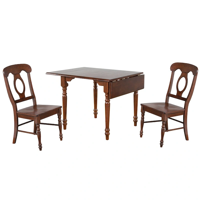 Andrews 3-Piece Solid Wood Top Distressed Chestnut Brown Dining Table Set with Expandable Drop Leaf and Napoleon Chairs