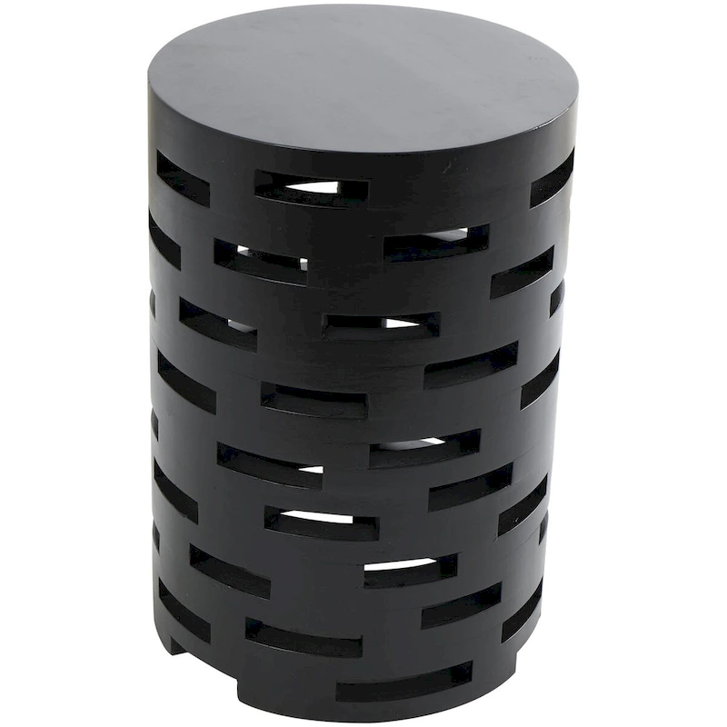 Wood Geometric Brick Inspired Cutout Side End Accent Table - Black - Roche River Decor